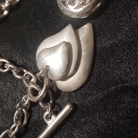Layered hearts & locket charm bracelets 2 silver tone toggle clasp & lobster . - Picture 4 of 4